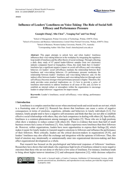 Influence of Leaders' Loneliness on Voice-Taking: the Role of Social Self