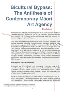 Bicultural Bypass: the Antithesis of Contemporary Māori Art Agency Gina Matchitt