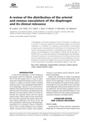 A Review of the Distribution of the Arterial and Venous Vasculature of the Diaphragm and Its Clinical Relevance