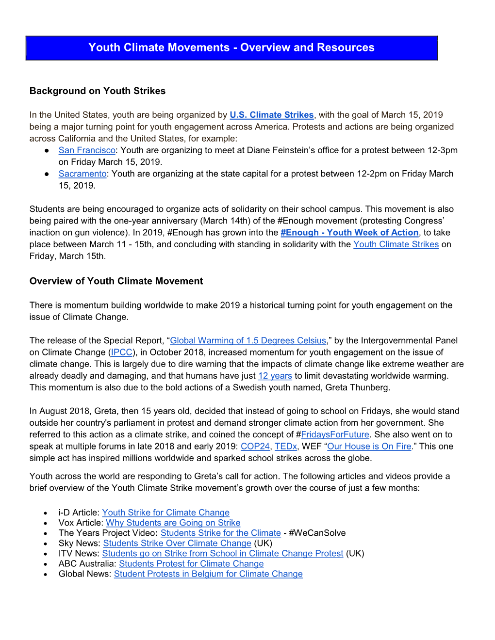 Youth Climate Movements - Overview and Resources