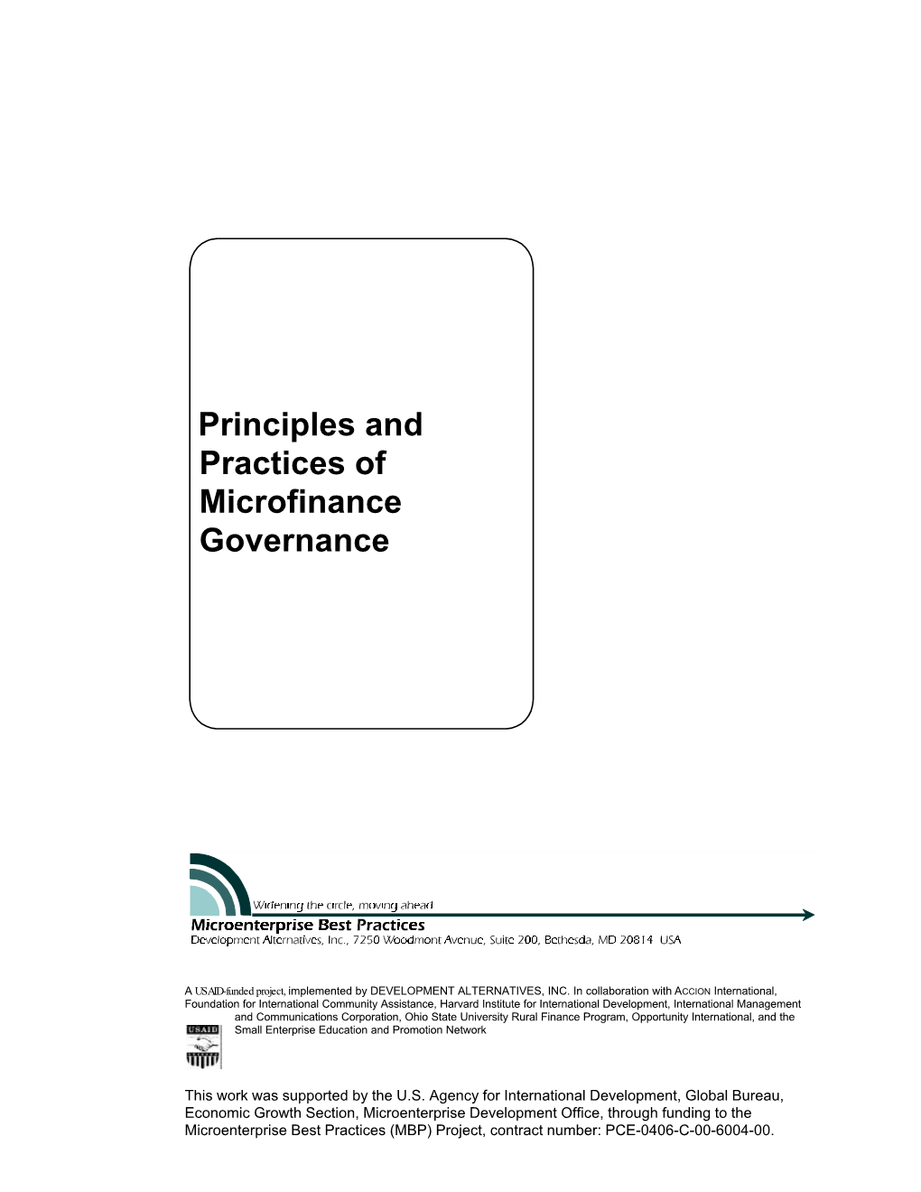 Principles and Practices of Microfinance Governance