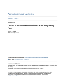 The Role of the President and the Senate in the Treaty Making Power