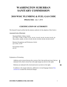 2018 Wssc Plumbing & Fuel Gas Code