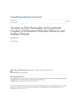 Personality and Courtroom Conduct of Defendants Slobodan Milosevic and Saddam Hussein Jerrold M