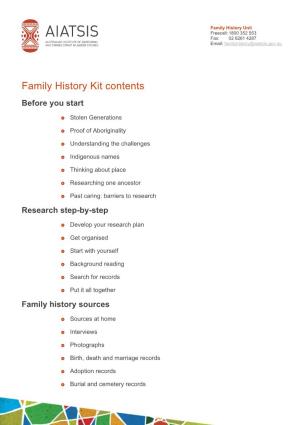 Family History Kit Contents Before You Start