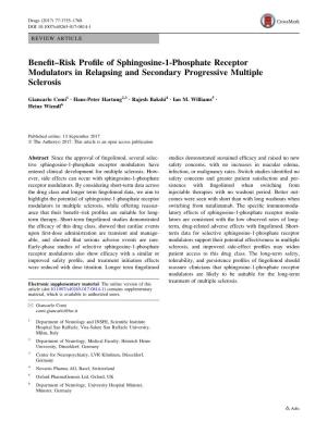 Benefit–Risk Profile of Sphingosine-1-Phosphate