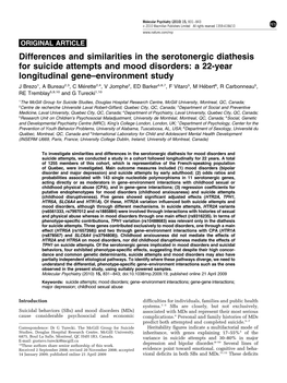 Differences and Similarities in the Serotonergic Diathesis For