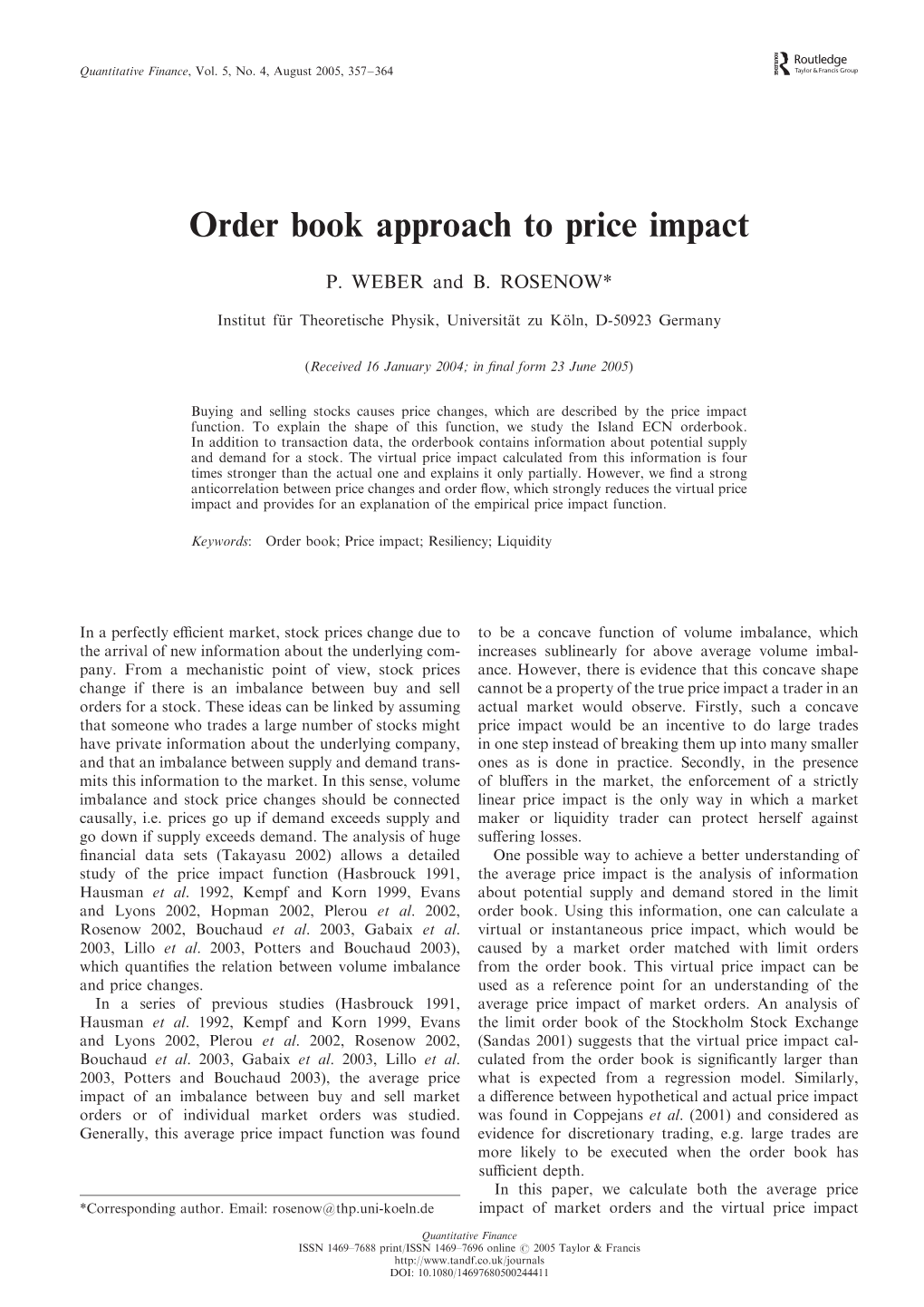 Order Book Approach to Price Impact