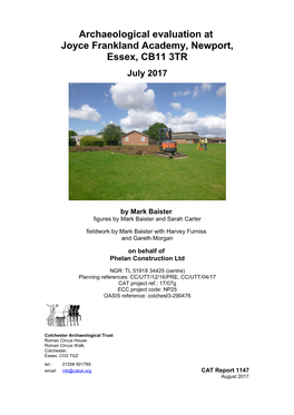 Archaeological Evaluation at Joyce Frankland Academy, Newport, Essex, CB11 3TR July 2017