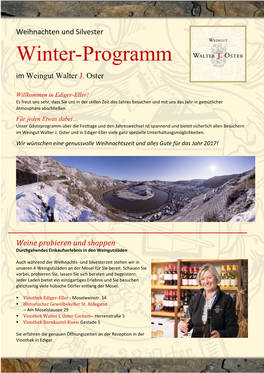 Winter-Programm Im Weingut Walter J