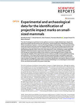 Experimental and Archaeological Data for The