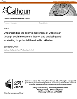 Understanding the Islamic Movement of Uzbekistan Through Social Movement Theory, and Analyzing and Evaluating Its Potential Threat to Kazakhstan