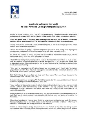 Australia Welcomes the World to the FAI World Gliding Championships 2017