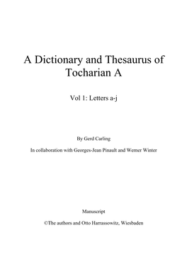 A Dictionary and Thesaurus of Tocharian A