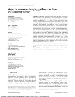 Magnetic Resonance Imaging Guidance for Laser Photothermal Therapy