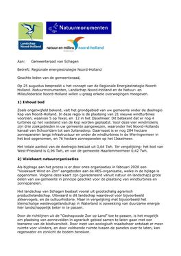Brief Natuurorganisaties Aan Gemeenteraad Schagen