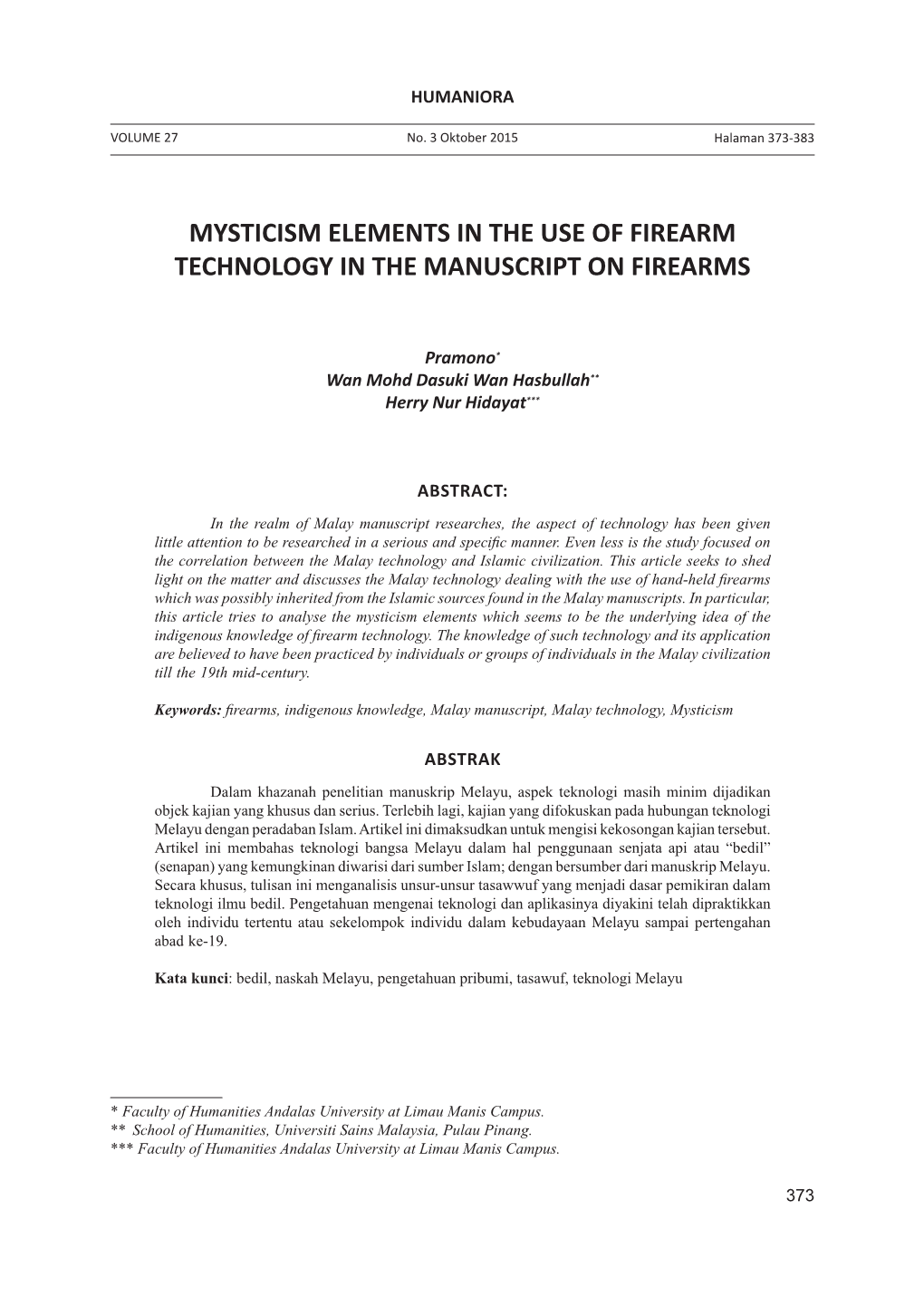 Mysticism Elements in the Use of Firearm Technology in the Manuscript on Firearms