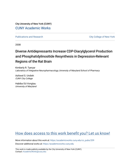Diverse Antidepressants Increase CDP-Diacylglycerol Production and Phosphatidylinositide Resynthesis in Depression-Relevant Regions of the Rat Brain