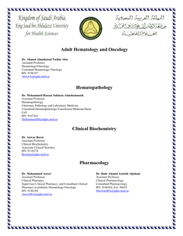 Adult Hematology and Oncology Hematopathology Clinical