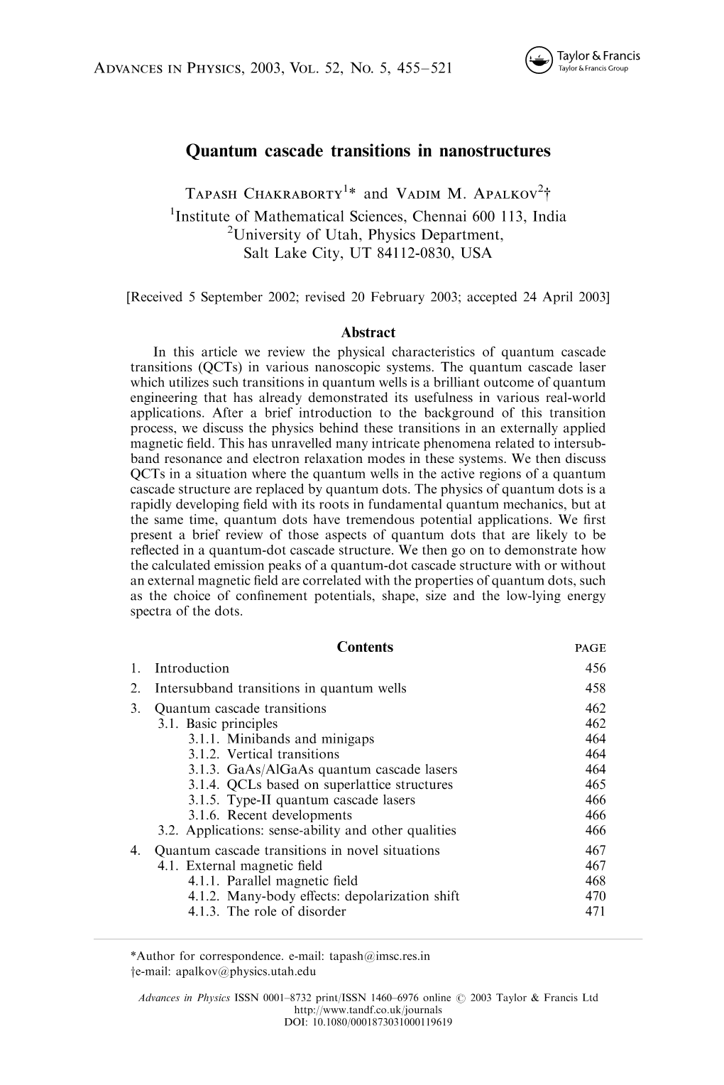 Quantum Cascade Transitions in Nanostructures