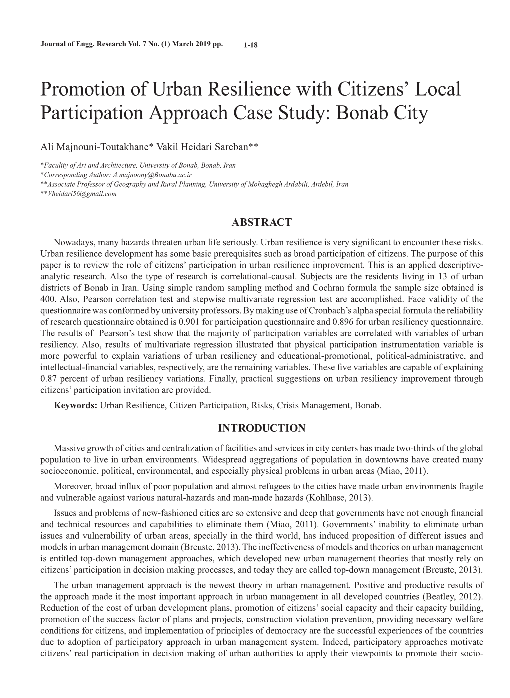 Promotion of Urban Resilience with Citizens' Local Participation