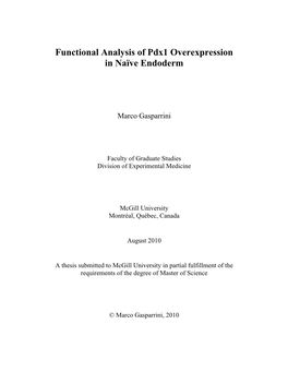 Functional Analysis of Pdx1 Overexpression in Nave Endoderm