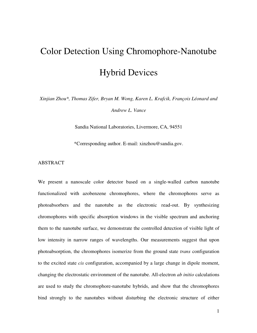 Color Detection Using Chromophore-Nanotube Hybrid