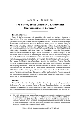 The History of the Canadian Governmental Representation in Germany 1