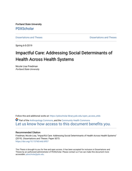 Impactful Care: Addressing Social Determinants of Health Across Health Systems