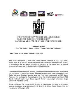 Undefeated Heavyweight Bryant Jennings Vs. Bowie Tupou on "Fight Night" Saturday at 10 P.M