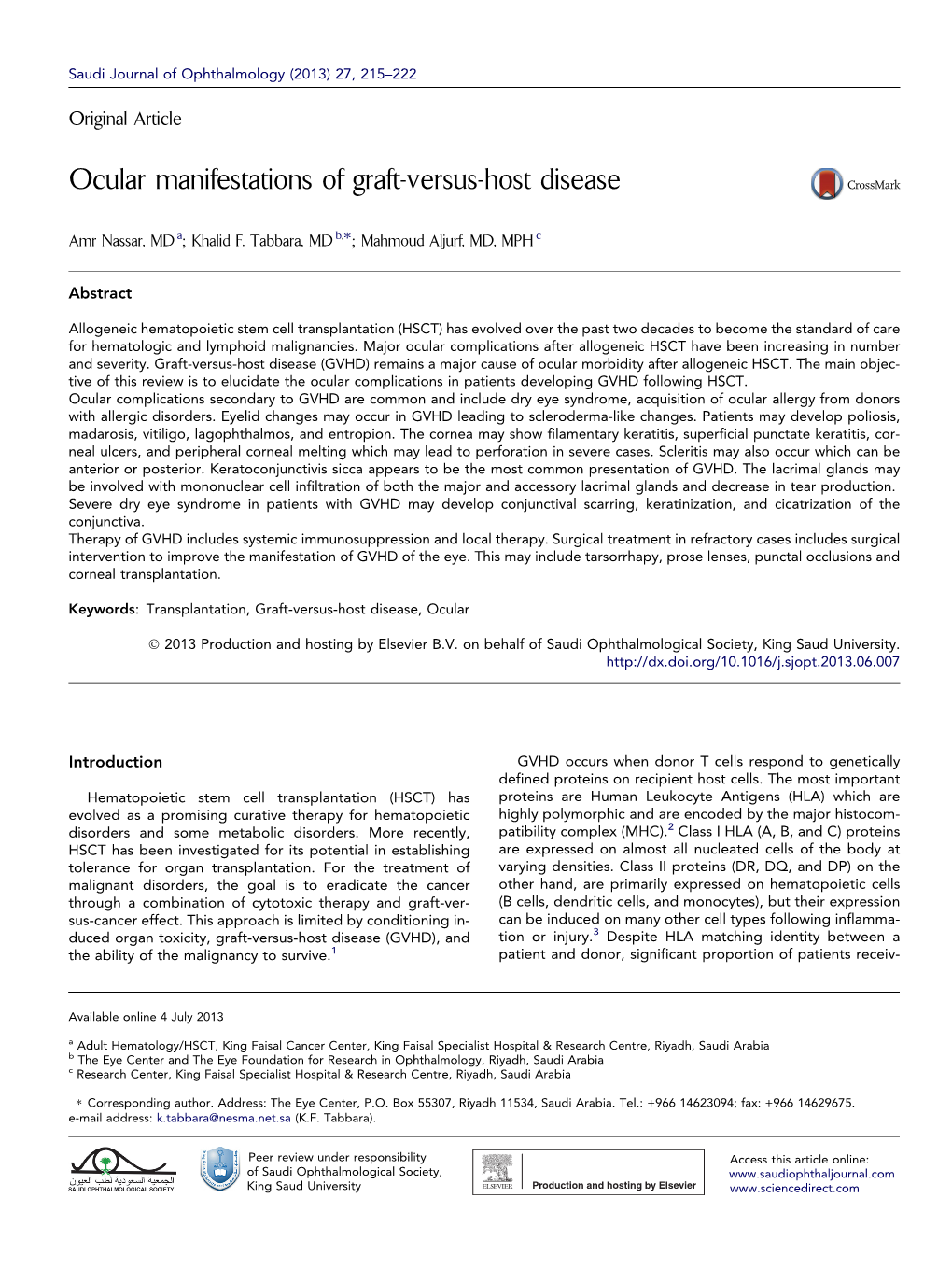 Ocular Manifestations of Graft-Versus-Host Disease