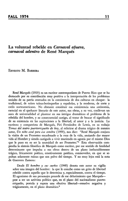 La Voluntad Rebelde En Carnaval Afuera, Carnaval Adentro De Rene Marqués