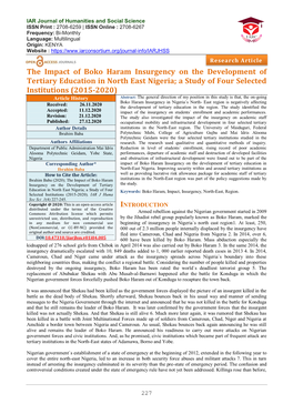 The Impact of Boko Haram Insurgency on the Development of Tertiary