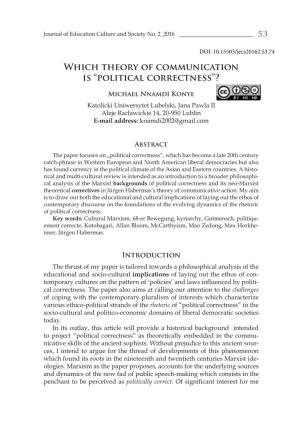 Which Theory of Communication Is “Political Correctness”?