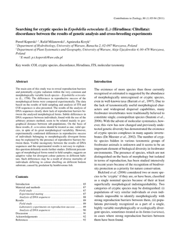 Searching for Cryptic Species in Erpobdella Octoculata (L