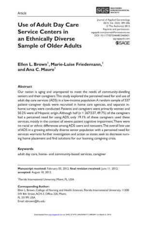 Use of Adult Day Care Service Centers in an Ethnically Diverse