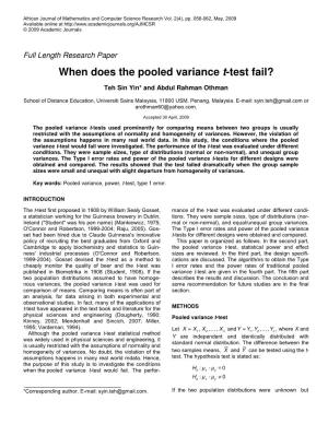 When Does the Pooled Variance T-Test Fail?
