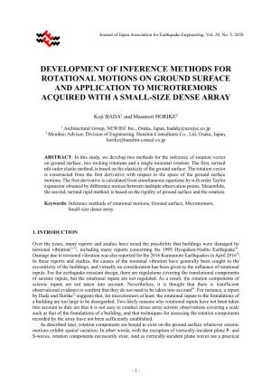Development of Inference Methods for Rotational Motions on Ground Surface and Application to Microtremors Acquired with a Small-Size Dense Array