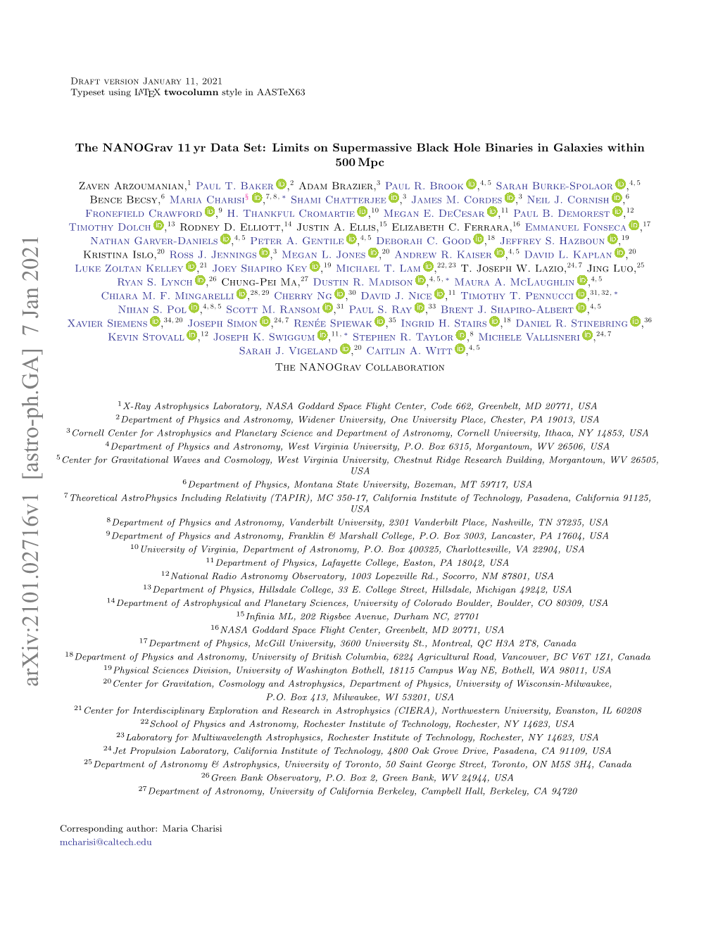 Arxiv:2101.02716V1 [Astro-Ph.GA] 7 Jan 2021 Center for Gravitation, Cosmology and Astrophysics, Department of Physics, University of Wisconsin-Milwaukee, P.O