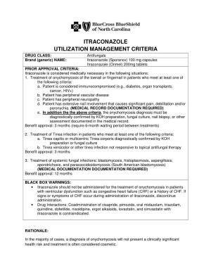 Itraconazole Utilization Management Criteria