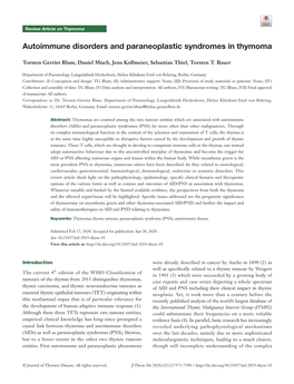 Autoimmune Disorders and Paraneoplastic Syndromes in Thymoma