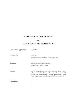 ANALYSIS of ALTERNATIVES and SOCIO-ECONOMIC ASSESSMENT