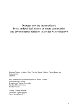 Disputes Over the Protected Area. Social and Political Aspects of Nature Conservation and Environmental Pollution in Świder Nature Reserve