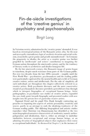 Fin-De-Siècle Investigations of the 'Creative Genius' in Psychiatry And