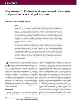 2. Evaluation of Asymptomatic Hematuria and Proteinuria in Adult Primary Care