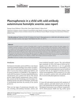 Plasmapheresis in a Child with Cold Antibody Autoimmune Hemolytic Anemia: Case Report