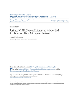 Using a VNIR Spectral Library to Model Soil Carbon and Total Nitrogen Content Nuwan K