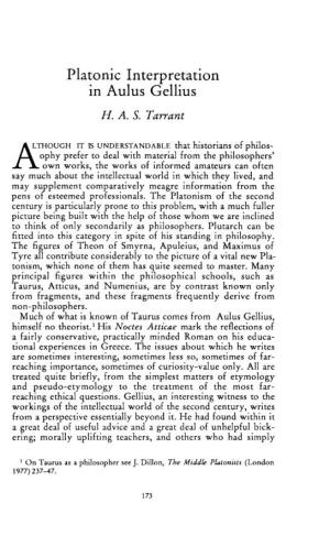 Platonic Interpretation in Aulus Gellius Tarrant, H a S Greek, Roman and Byzantine Studies; Summer 1996; 37, 2; Proquest Pg