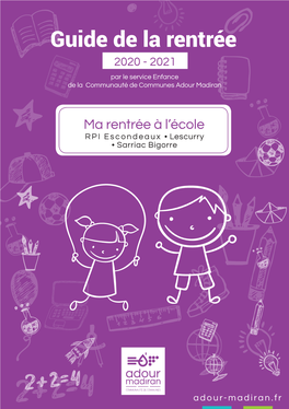 Guide De La Rentrée 2020 - 2021 Par Le Service Enfance De La Communauté De Communes Adour Madiran