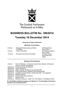 BUSINESS BULLETIN No. 186/2014 Tuesday 16 December 2014